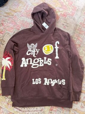 PacSun Brown Graphic Hoodie with White & Yellow Prints